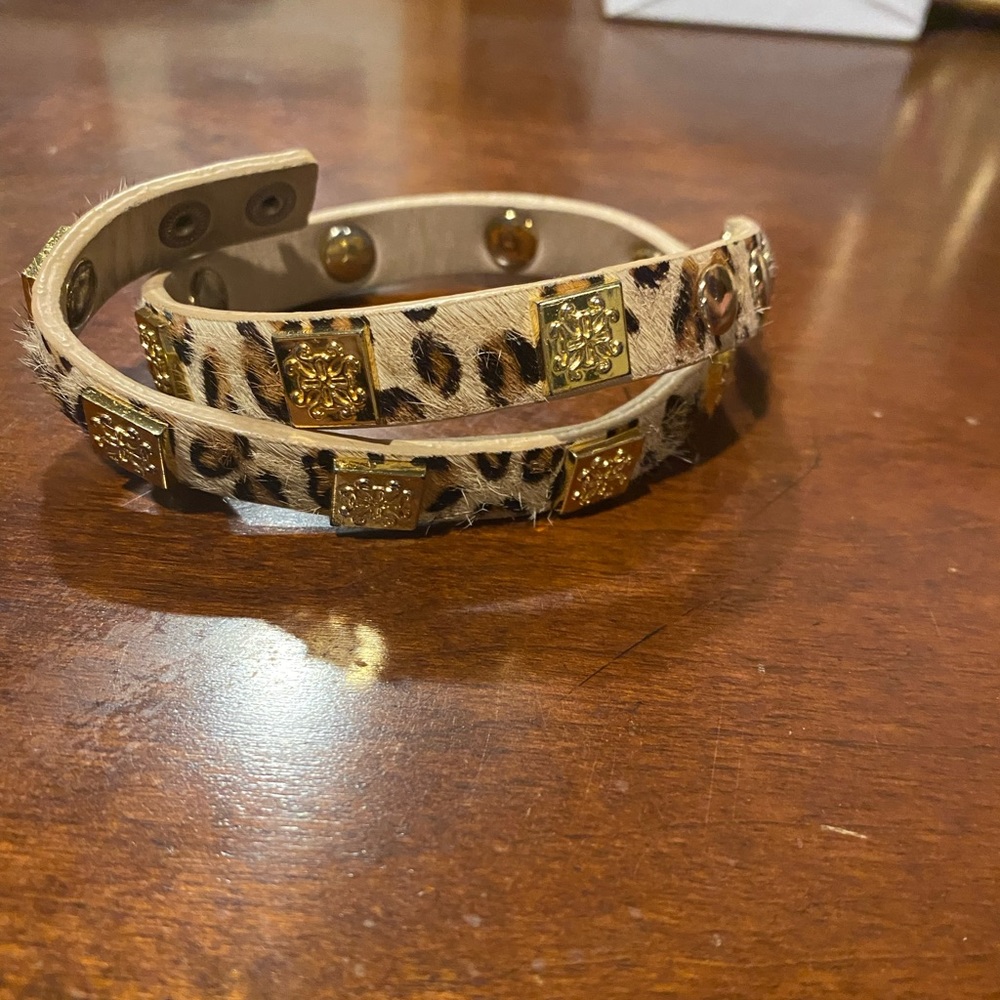 Rustic cuff leopard strap wrap around bracelet